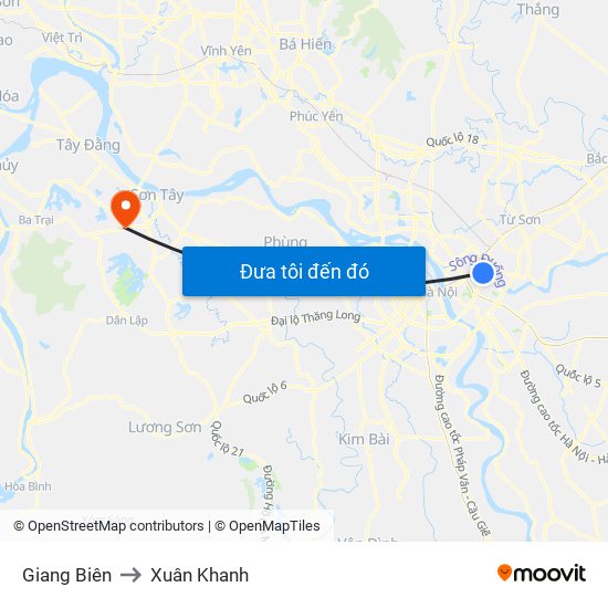 Giang Biên to Xuân Khanh map