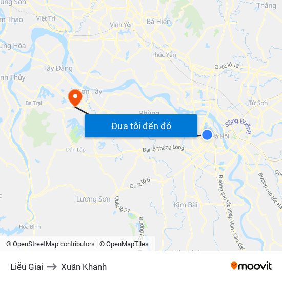 Liễu Giai to Xuân Khanh map