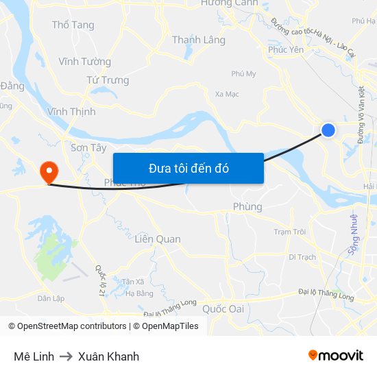 Mê Linh to Xuân Khanh map