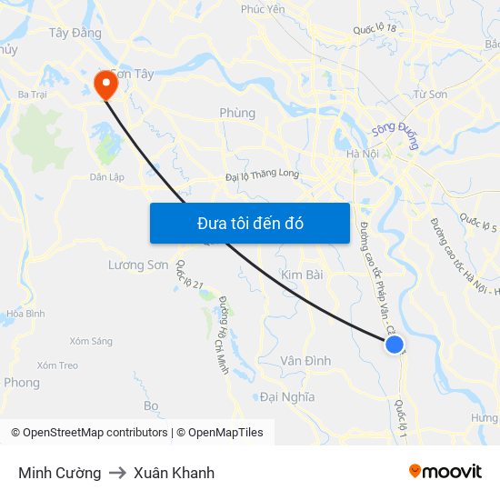 Minh Cường to Xuân Khanh map
