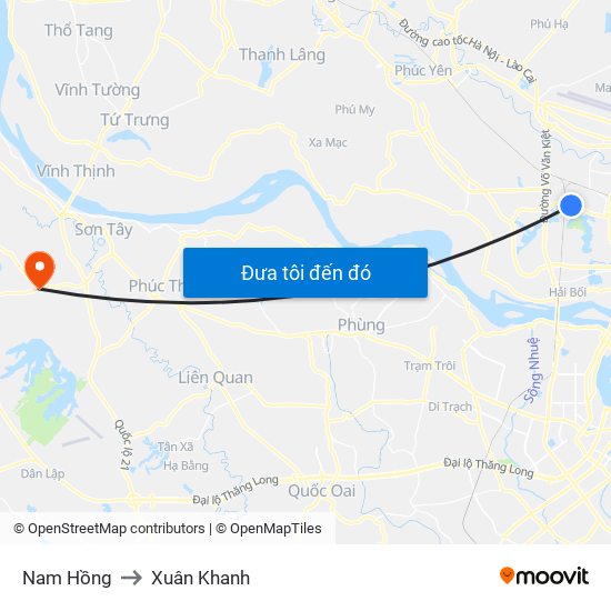 Nam Hồng to Xuân Khanh map