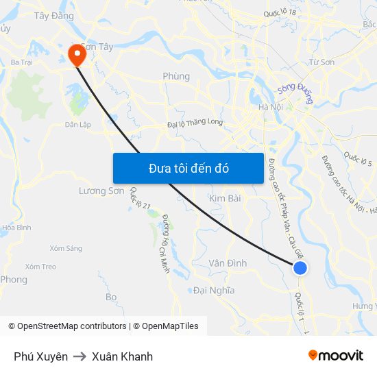 Phú Xuyên to Xuân Khanh map
