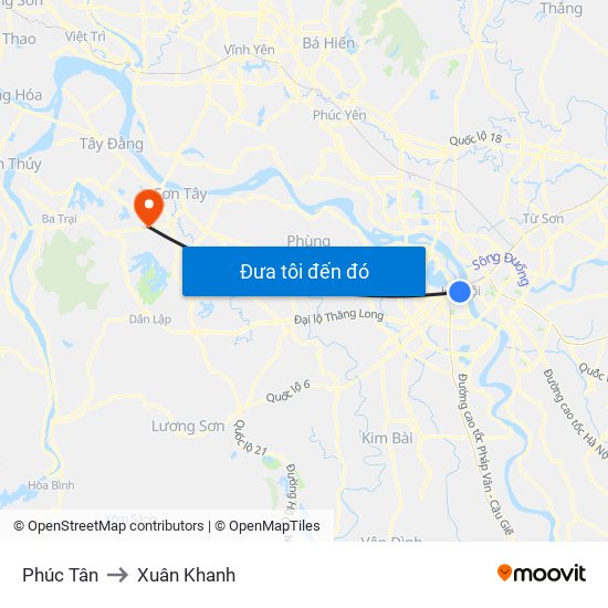 Phúc Tân to Xuân Khanh map