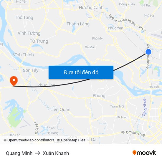 Quang Minh to Xuân Khanh map