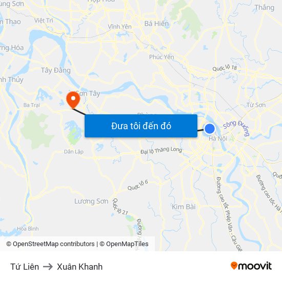 Tứ Liên to Xuân Khanh map