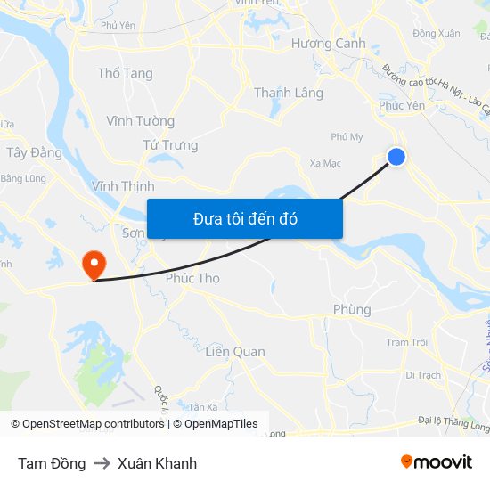 Tam Đồng to Xuân Khanh map