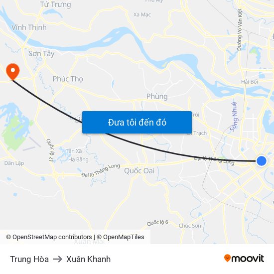 Trung Hòa to Xuân Khanh map