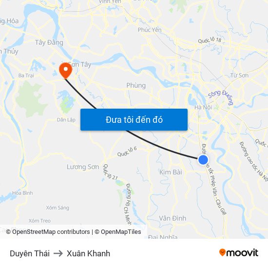 Duyên Thái to Xuân Khanh map