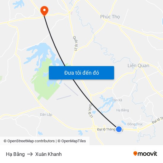 Hạ Bằng to Xuân Khanh map