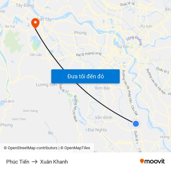 Phúc Tiến to Xuân Khanh map