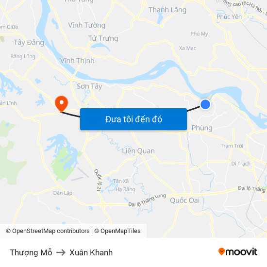 Thượng Mỗ to Xuân Khanh map
