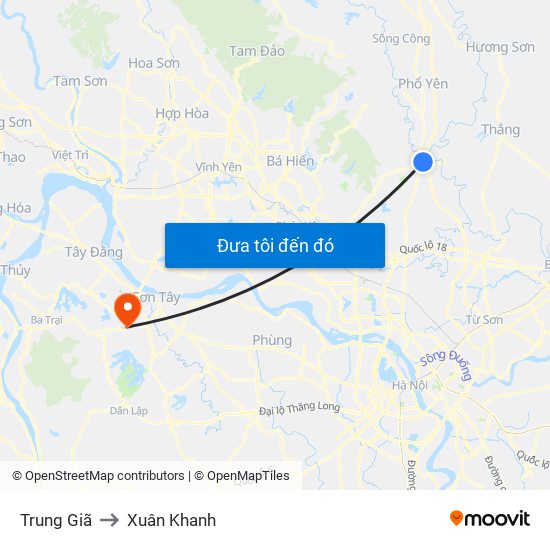 Trung Giã to Xuân Khanh map