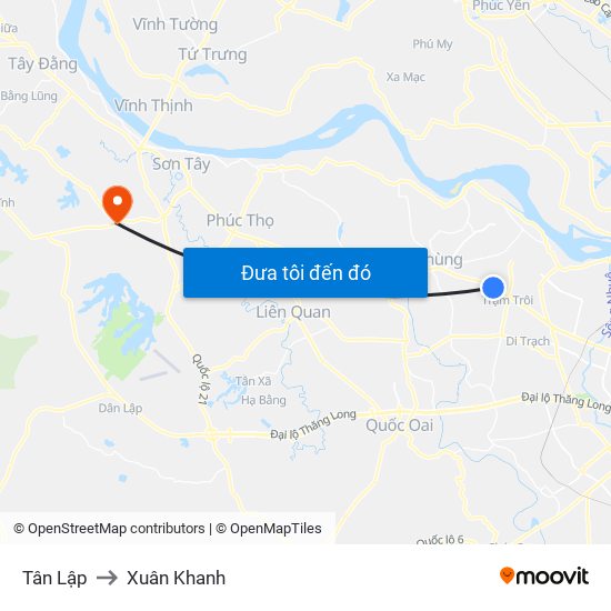 Tân Lập to Xuân Khanh map