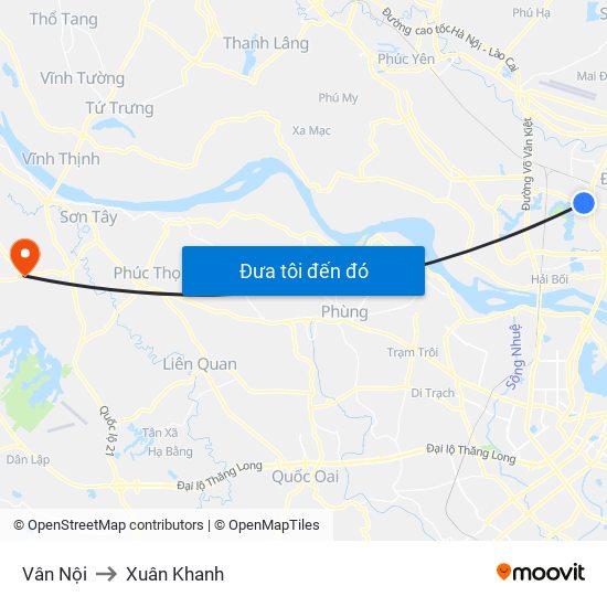 Vân Nội to Xuân Khanh map