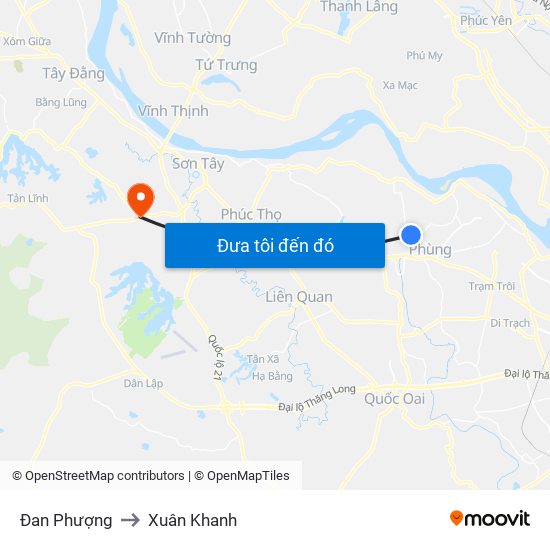 Đan Phượng to Xuân Khanh map