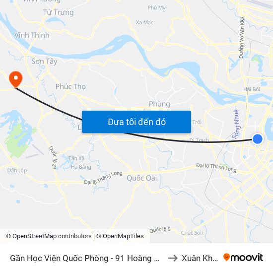 Gần Học Viện Quốc Phòng - 91 Hoàng Quốc Việt to Xuân Khanh map