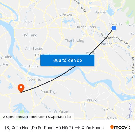 (B) Xuân Hòa (Đh Sư Phạm Hà Nội 2) to Xuân Khanh map