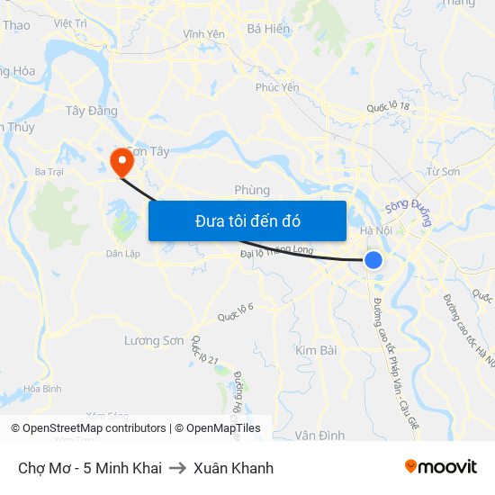 Chợ Mơ - 5 Minh Khai to Xuân Khanh map