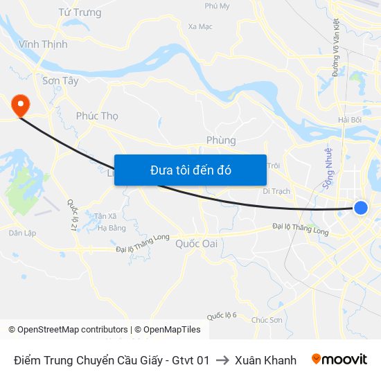 Điểm Trung Chuyển Cầu Giấy - Gtvt 01 to Xuân Khanh map