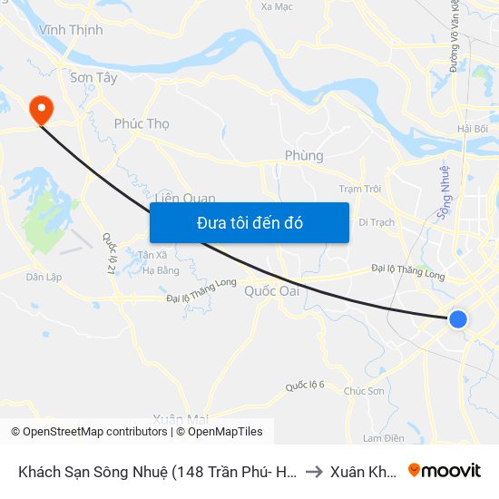 Khách Sạn Sông Nhuệ (148 Trần Phú- Hà Đông) to Xuân Khanh map
