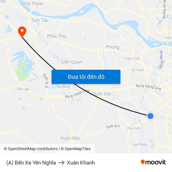 (A) Bến Xe Yên Nghĩa to Xuân Khanh map