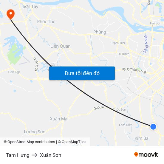 Tam Hưng to Xuân Sơn map