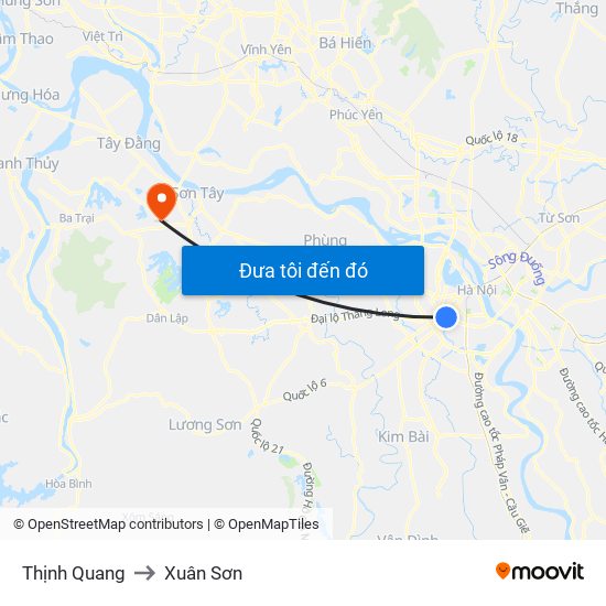 Thịnh Quang to Xuân Sơn map