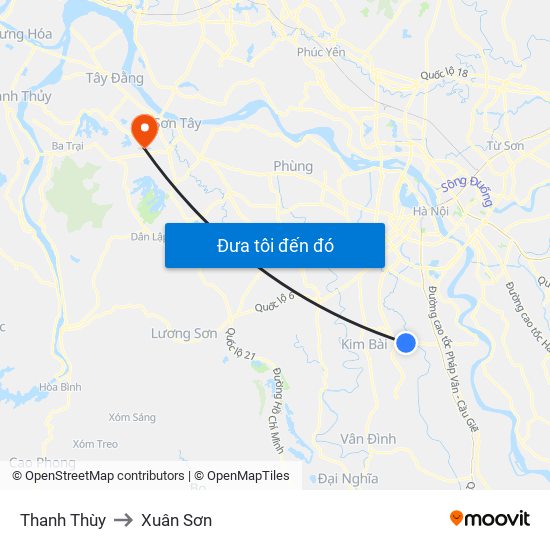 Thanh Thùy to Xuân Sơn map