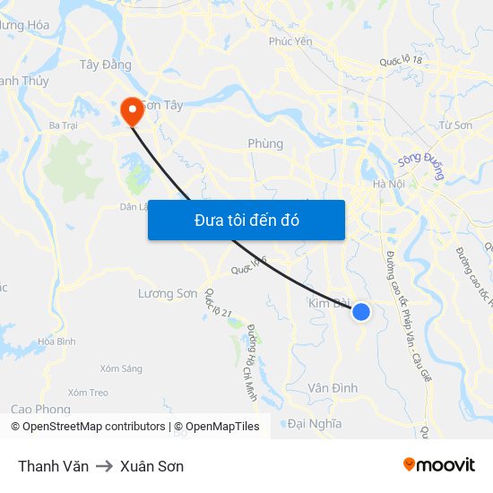 Thanh Văn to Xuân Sơn map