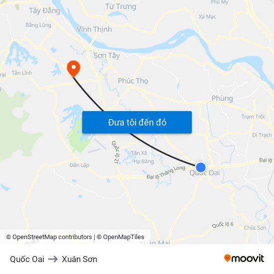 Quốc Oai to Xuân Sơn map