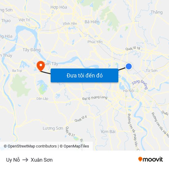 Uy Nỗ to Xuân Sơn map