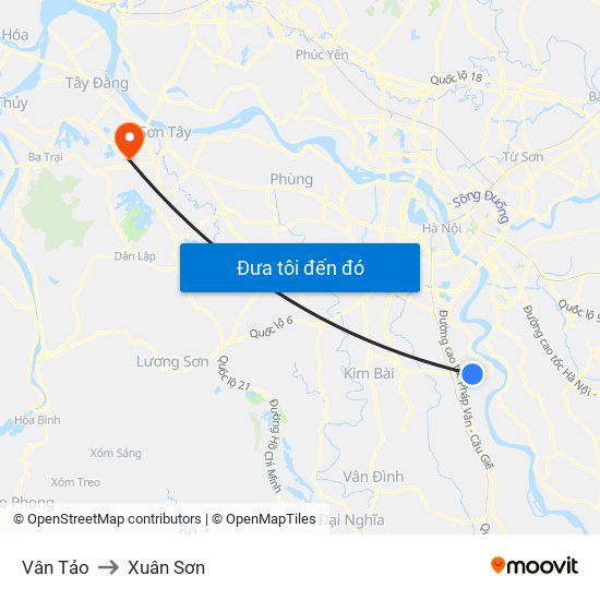 Vân Tảo to Xuân Sơn map