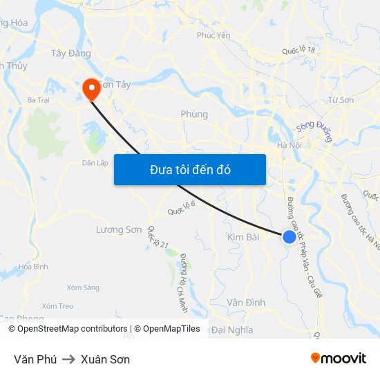 Văn Phú to Xuân Sơn map