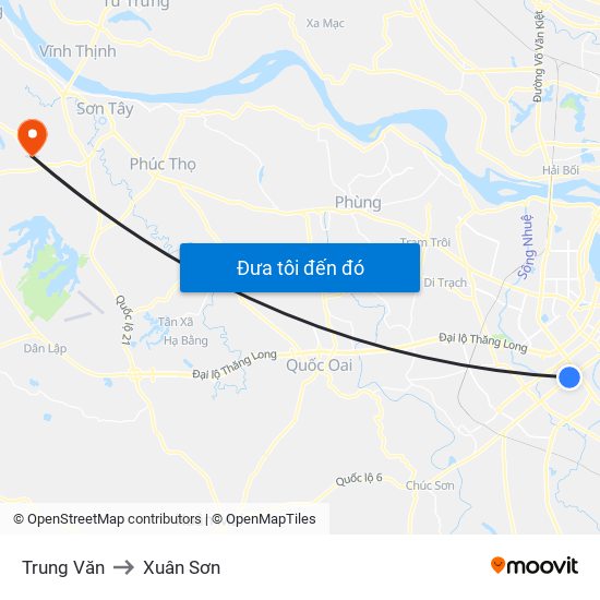 Trung Văn to Xuân Sơn map