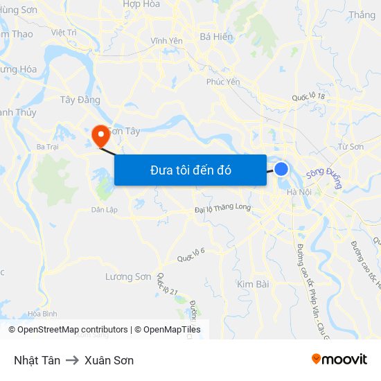 Nhật Tân to Xuân Sơn map