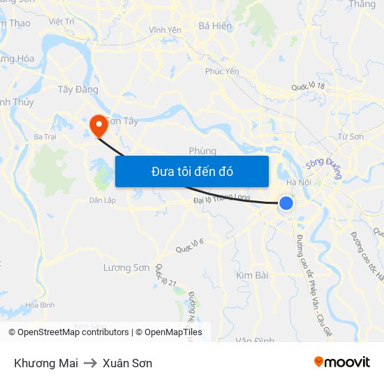 Khương Mai to Xuân Sơn map