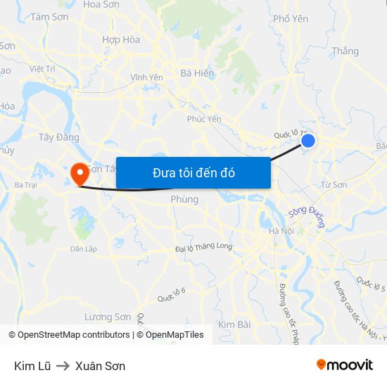 Kim Lũ to Xuân Sơn map