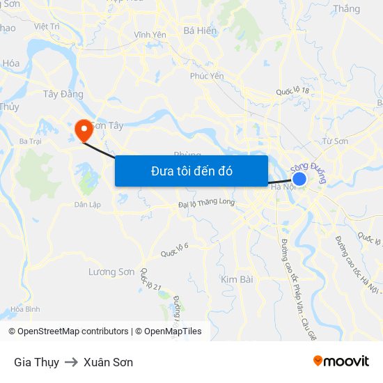 Gia Thụy to Xuân Sơn map