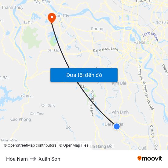 Hòa Nam to Xuân Sơn map