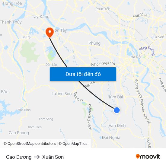 Cao Dương to Xuân Sơn map