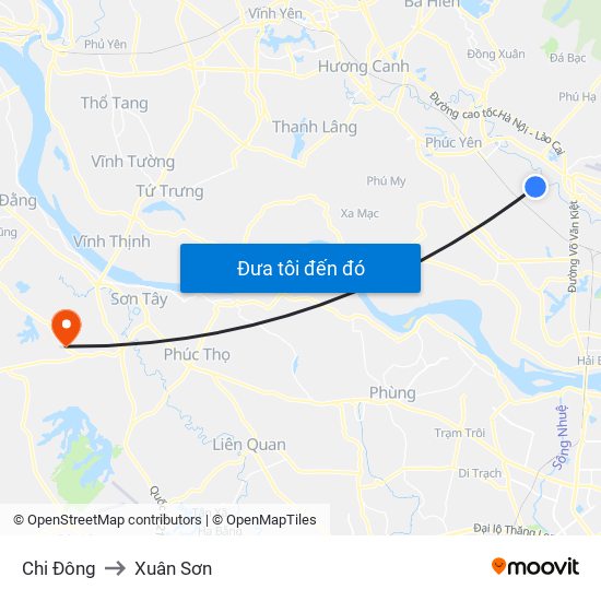 Chi Đông to Xuân Sơn map