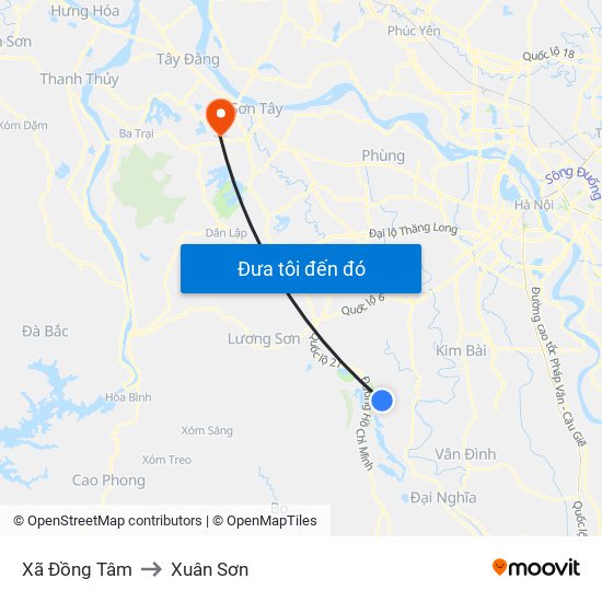 Xã Đồng Tâm to Xuân Sơn map