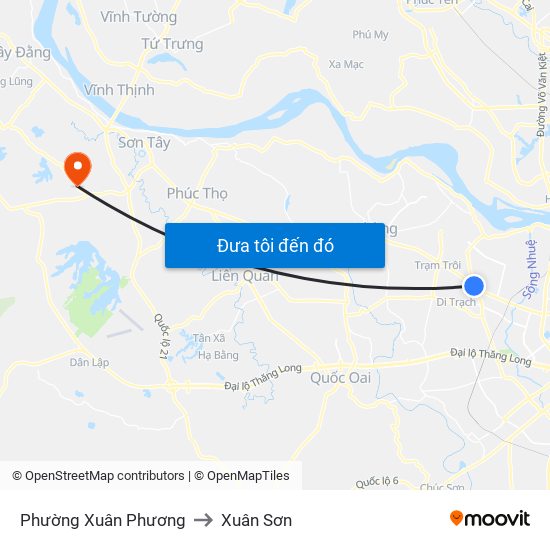 Phường Xuân Phương to Xuân Sơn map