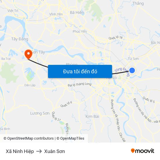 Xã Ninh Hiệp to Xuân Sơn map