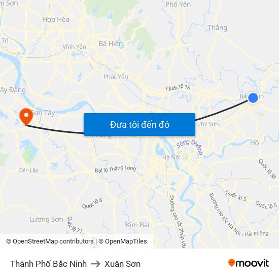 Thành Phố Bắc Ninh to Xuân Sơn map