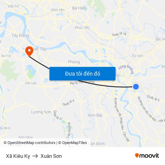 Xã Kiêu Kỵ to Xuân Sơn map