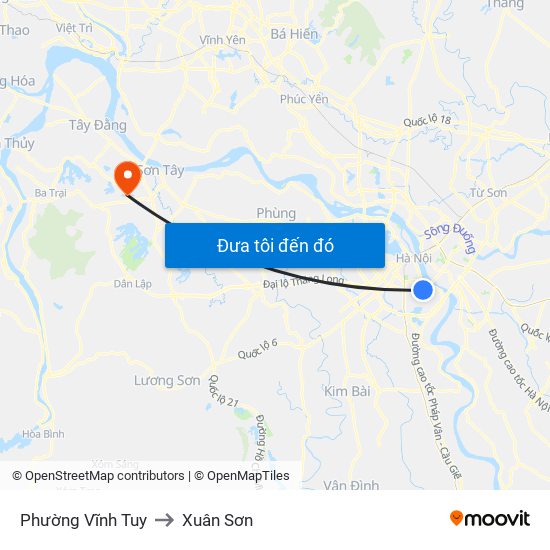 Phường Vĩnh Tuy to Xuân Sơn map