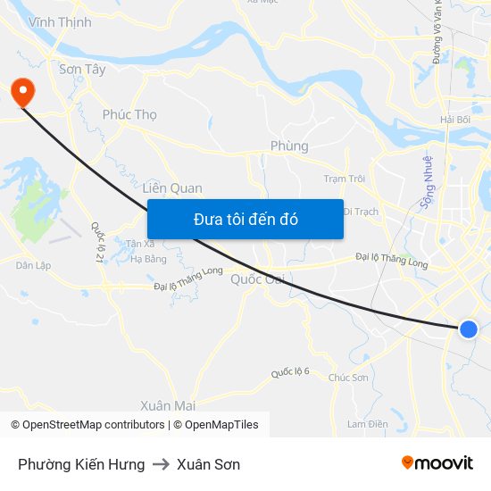 Phường Kiến Hưng to Xuân Sơn map
