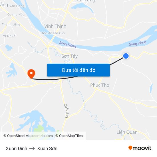 Xuân Đình to Xuân Sơn map