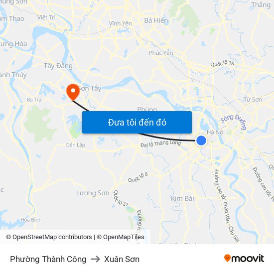 Phường Thành Công to Xuân Sơn map